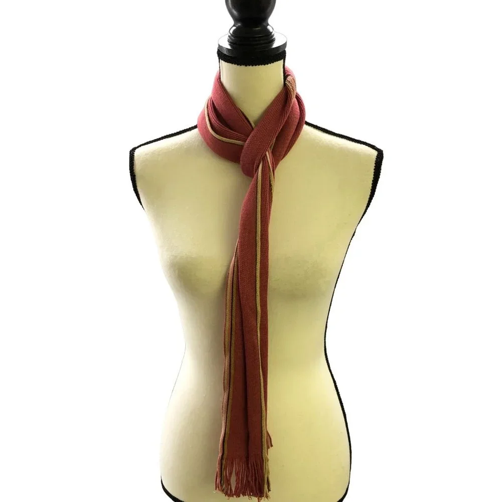 V. Fraas Germany 100% Bamboo Fringe Rectangle Scarf Pink Raspberry Stripe Womens